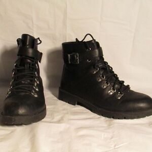 Sleek Black Leather Combat Boots